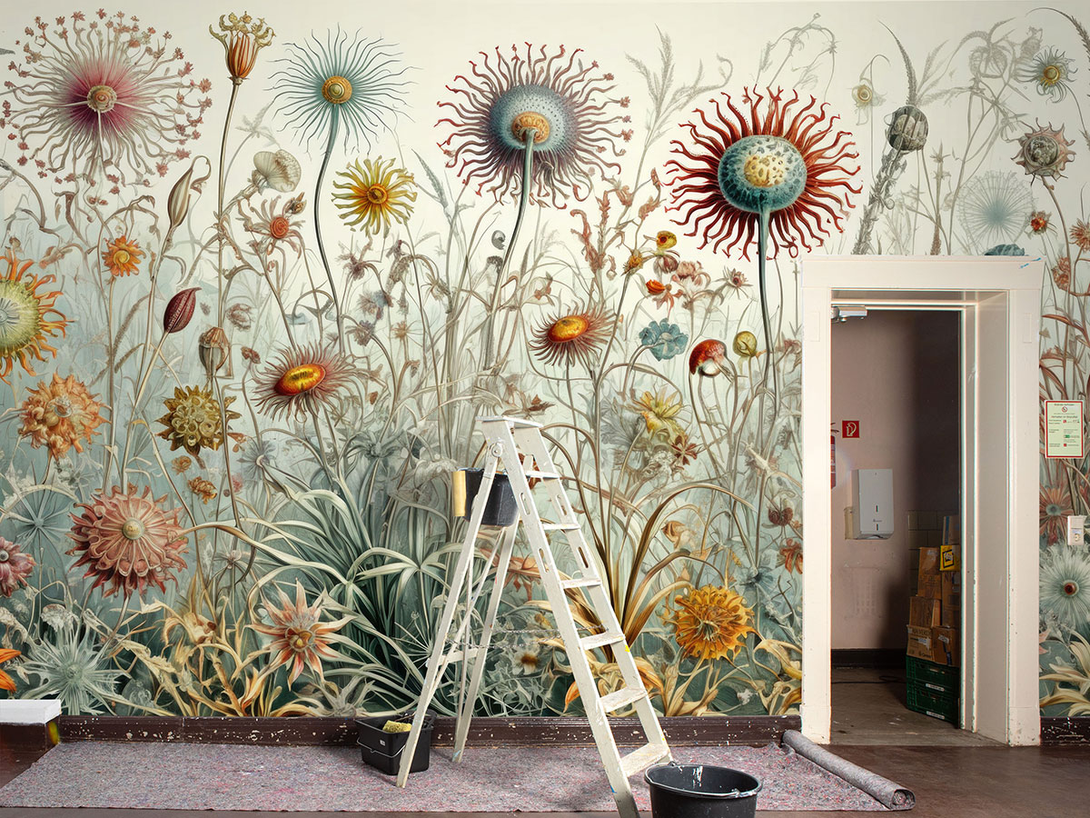 Raumansicht einer Blumentapete nach Hernst Haeckel