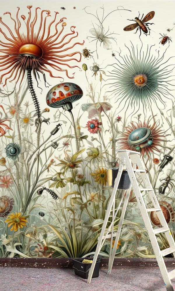 Fotoansicht einer Blumentapete nach Hernst Haeckel