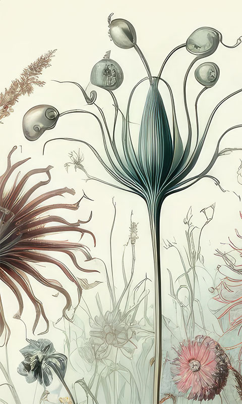 Motivauschnitt einer Blumentapete nach Hernst Haeckel