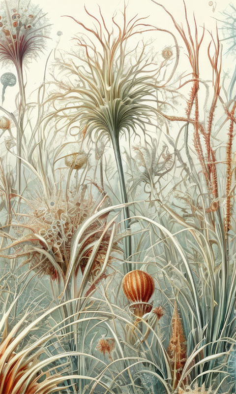Motivauschnitt einer Blumentapete nach Hernst Haeckel