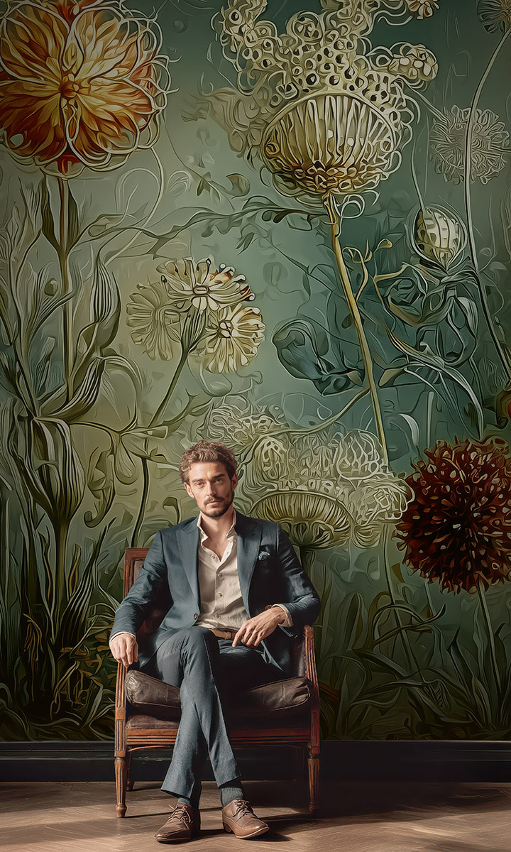 Fotoansicht einer Blumentapete nach Hernst Haeckel