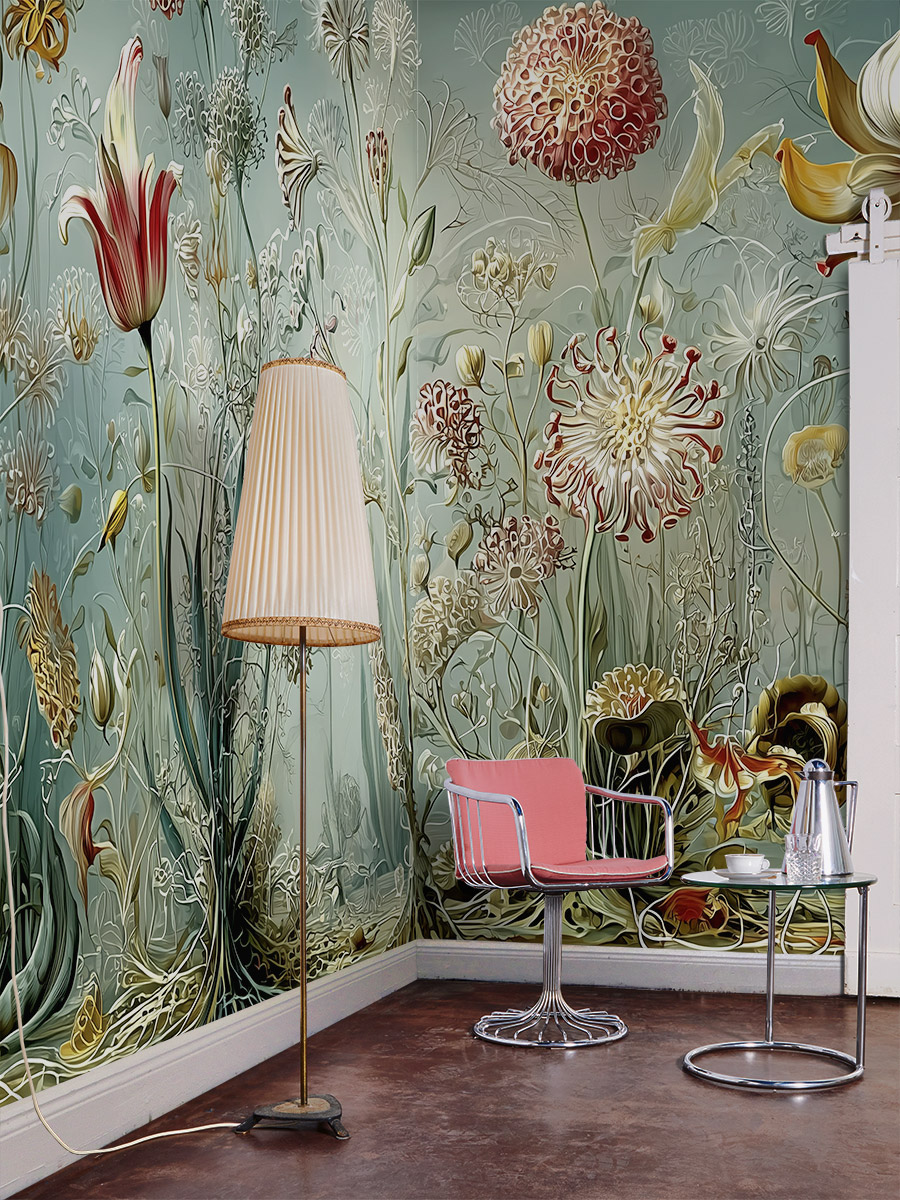 Motivauschnitt einer Blumentapete nach Hernst Haeckel