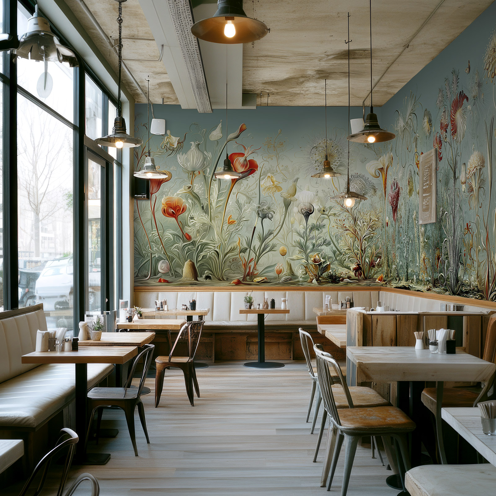 Raumansicht einer Blumentapete nach Hernst Haeckel