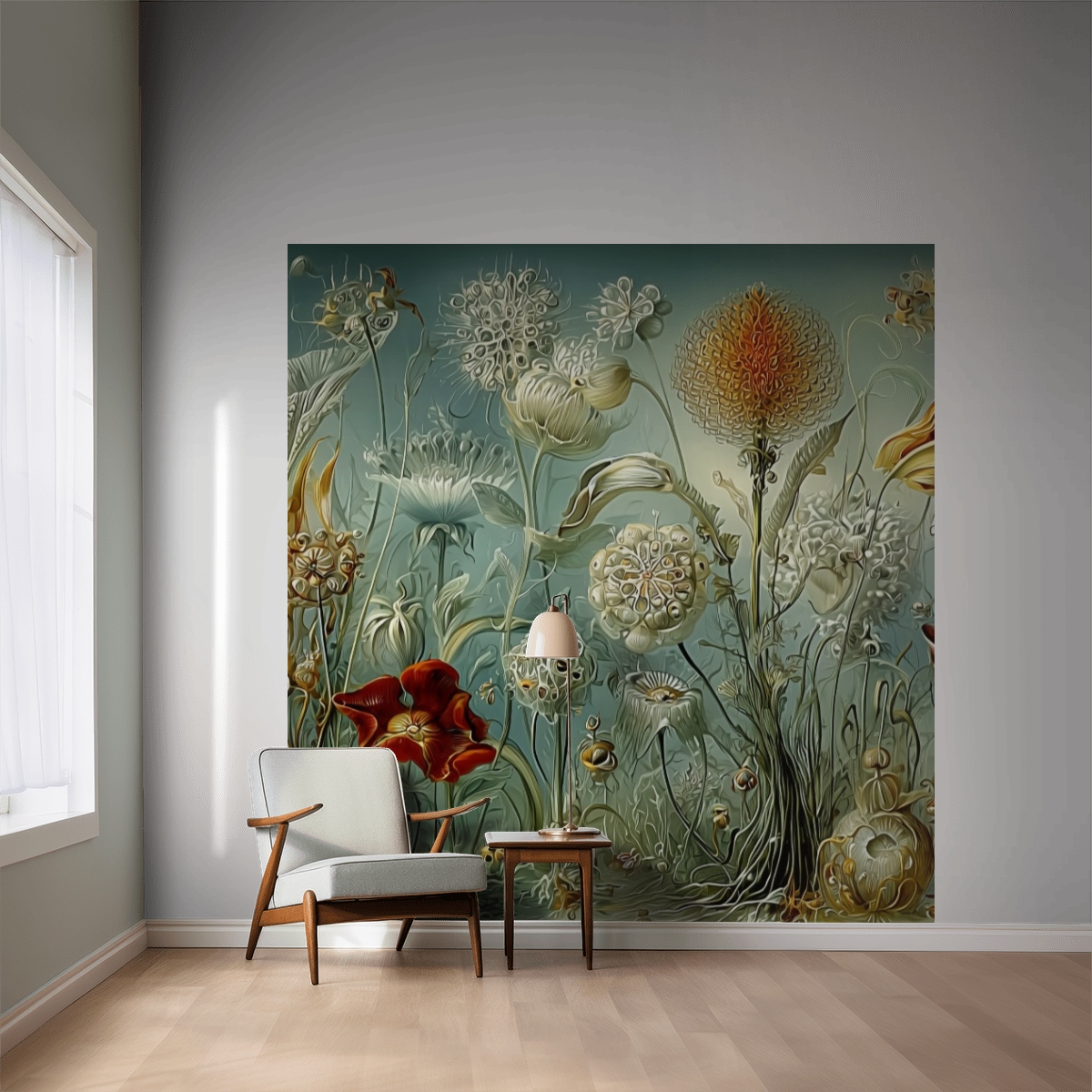 Motivauschnitt einer Blumentapete nach Hernst Haeckel