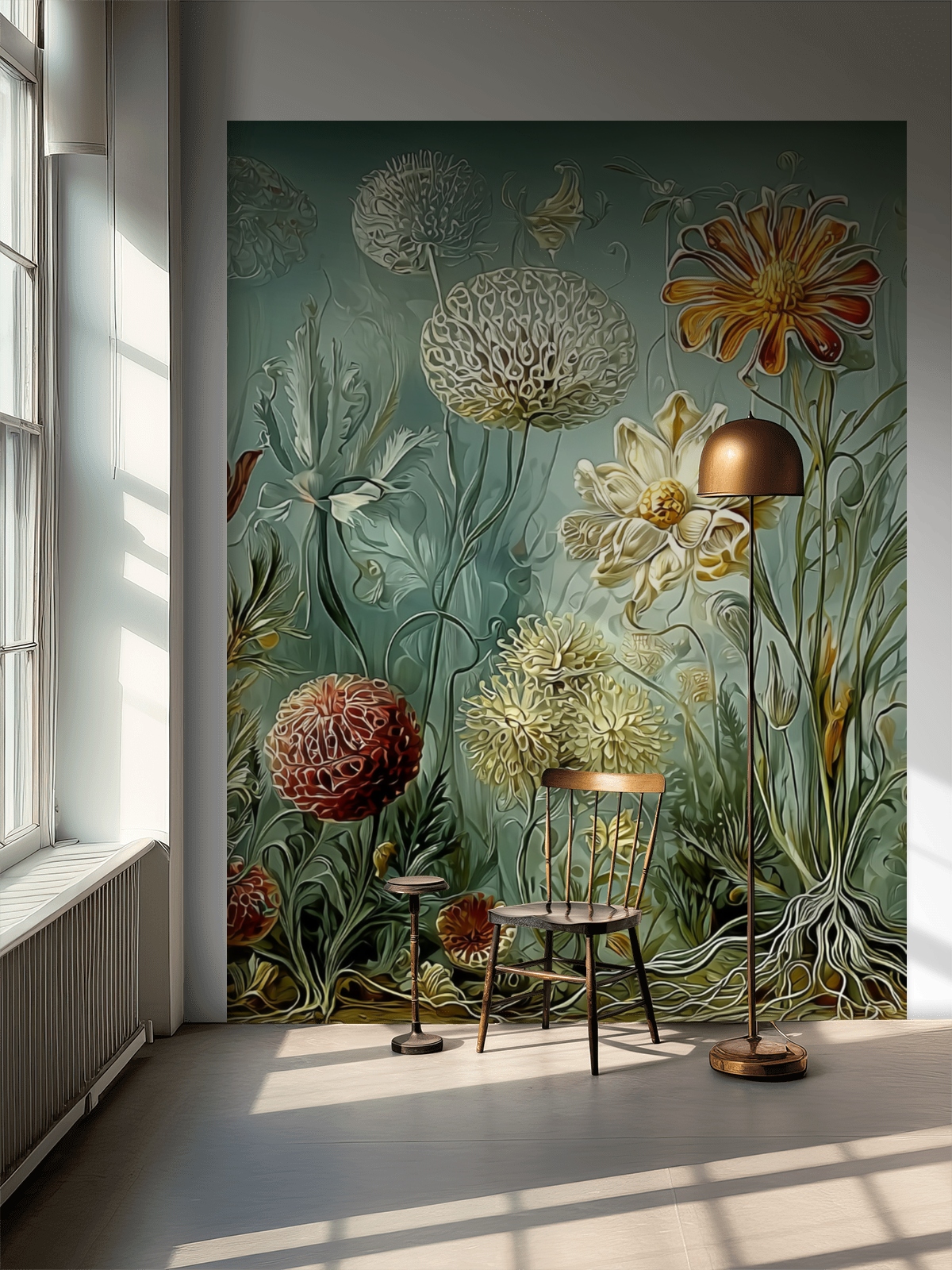 Fotoansicht einer Blumentapete nach Hernst Haeckel