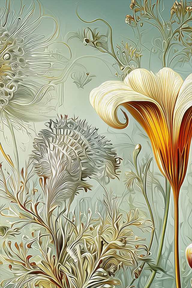 Motivauschnitt einer Blumentapete nach Hernst Haeckel