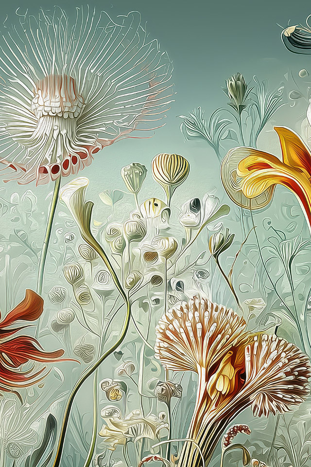 Motivauschnitt einer Blumentapete nach Hernst Haeckel
