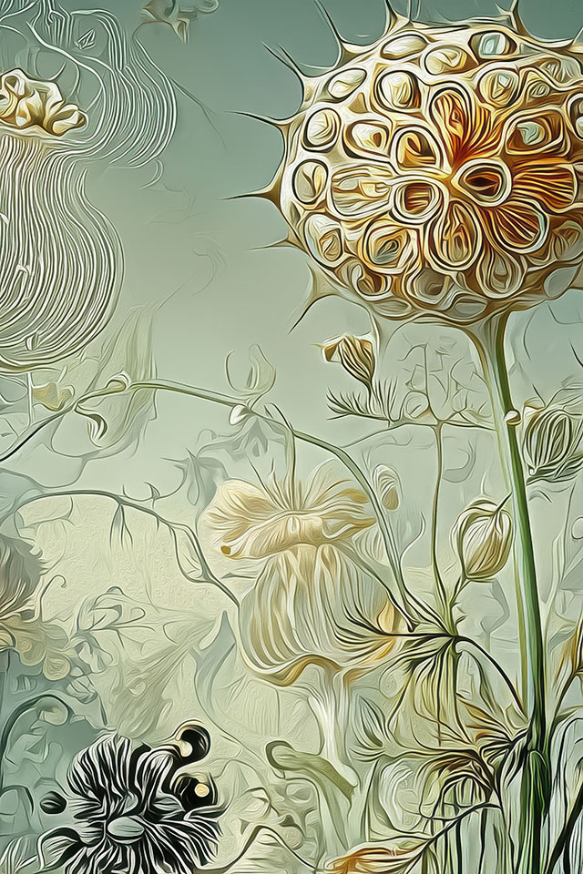 Fotoansicht einer Blumentapete nach Hernst Haeckel