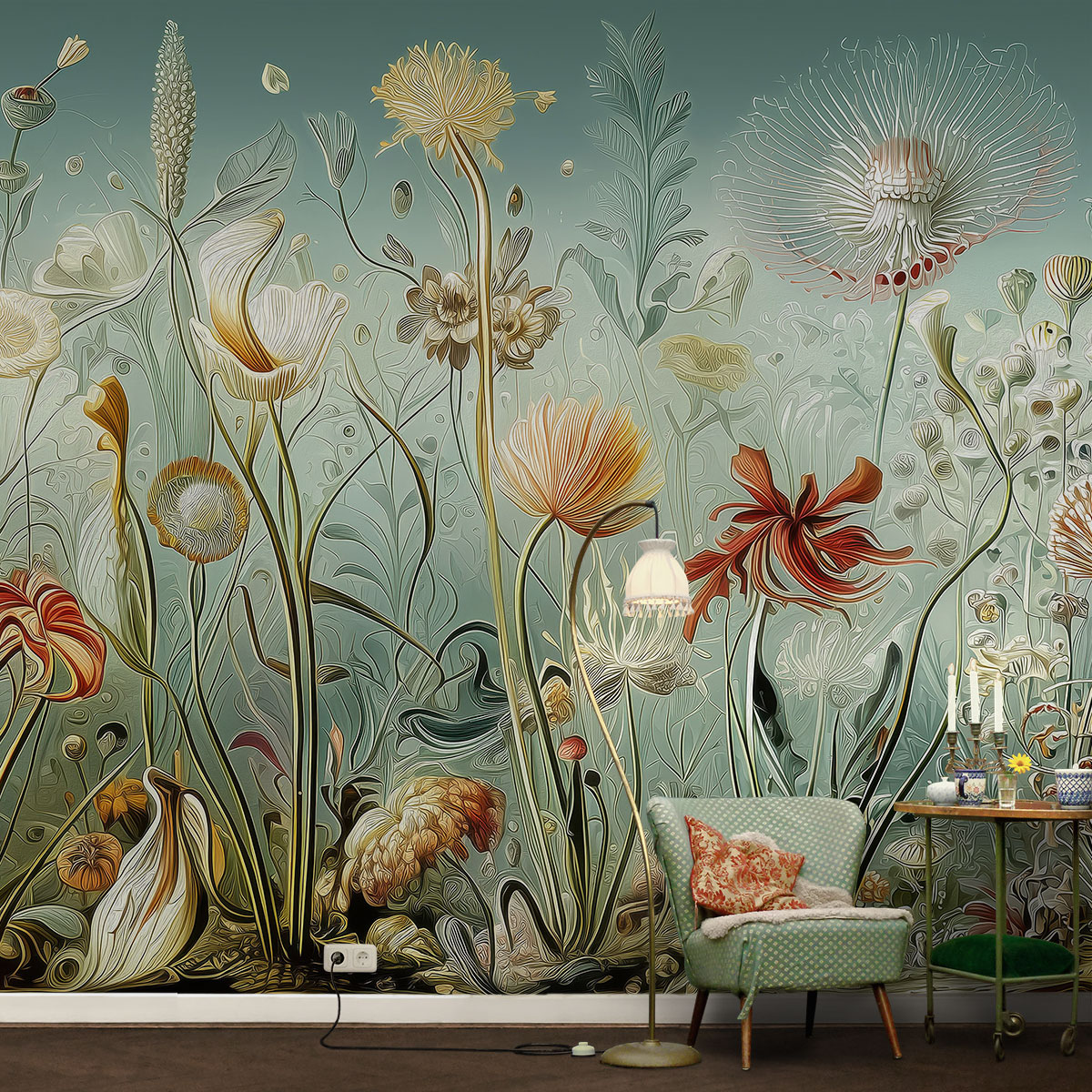 Fotoansicht einer Blumentapete nach Hernst Haeckel