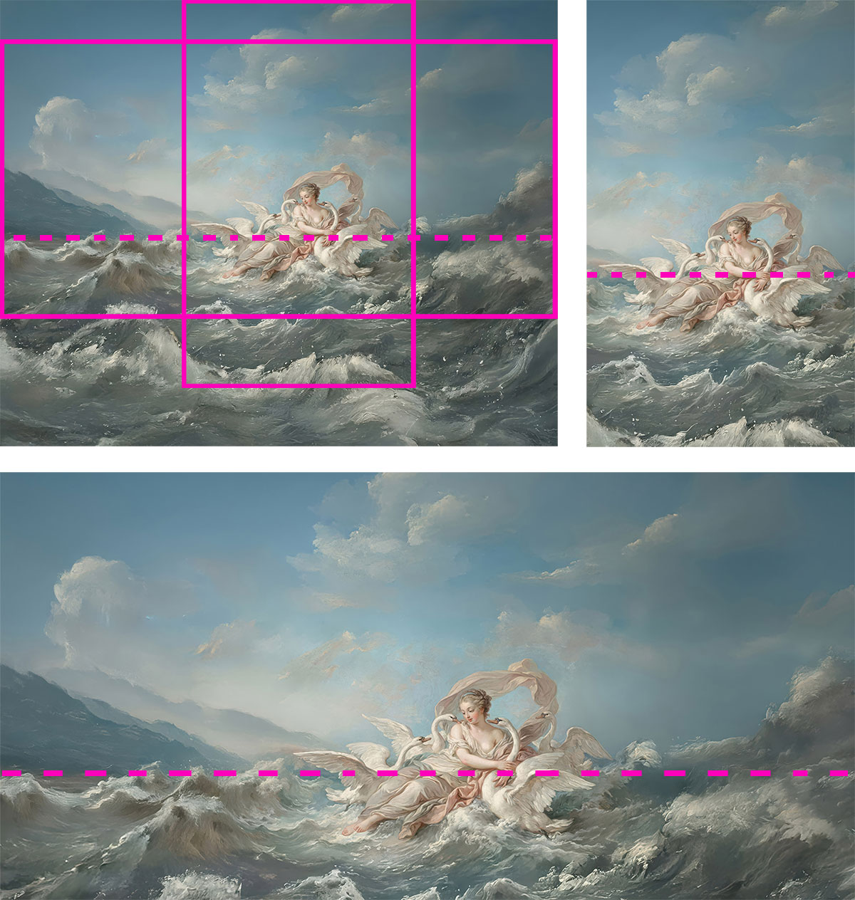 Schematische Darstellung unterschiedlicher Motivausschnitte im Hochformat und Querformat