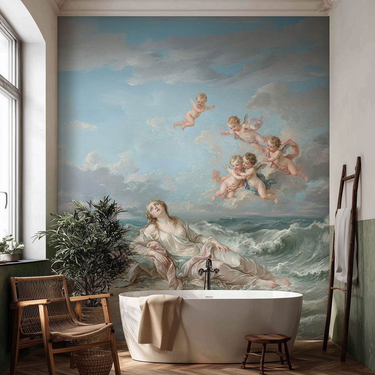 Fototapete mit einem Gemälde der Ophelia im Badezimmer