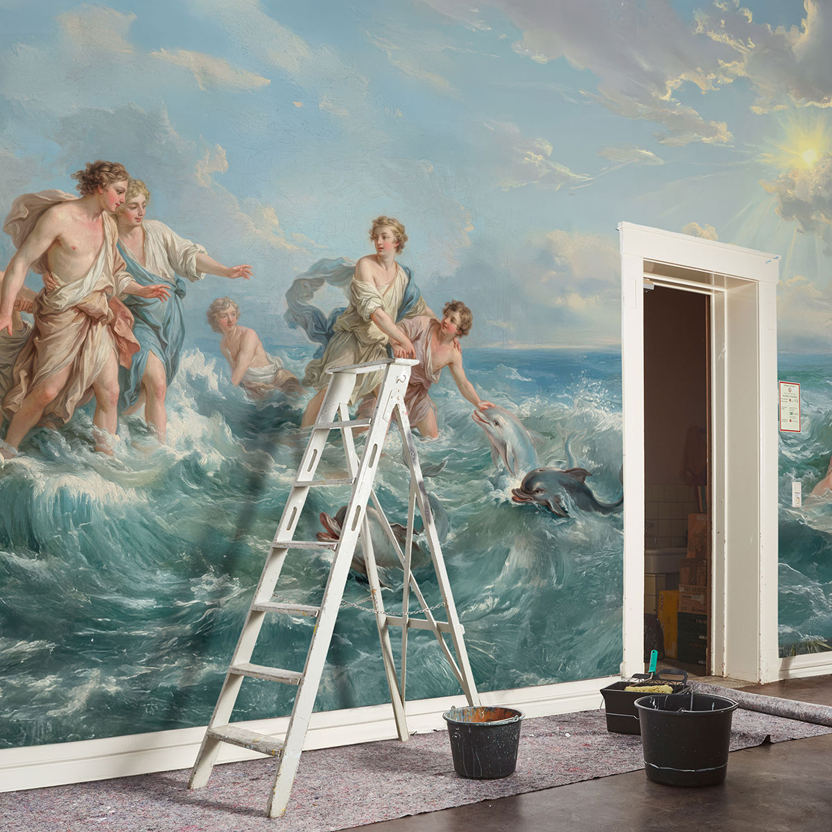 Tapetenwand mit Jünglingen in der Brandung
