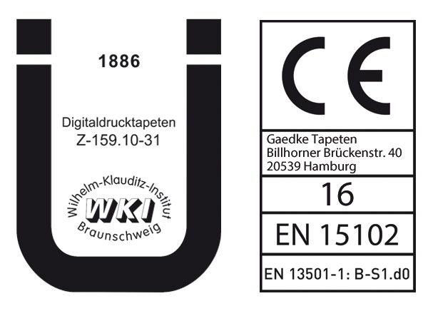 Prüfzeichen für Digitaldrucktapeten